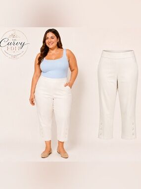 Lauren & Riley High-Rise Stretch Crop Pants White 3X